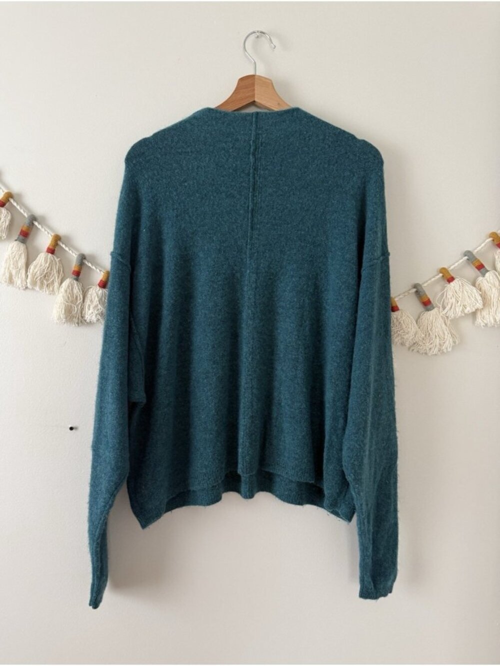 Free People Break Away Rollback Knit Teal Pullover Sweater Cozy Slouchy Wool L - Picture 2 of 10